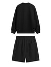 Embroidered "N.E.W"  Pique Long Sleeve T-Shirt & Shorts Set in Black Color 6