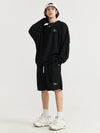 Embroidered "N.E.W"  Pique Long Sleeve T-Shirt & Shorts Set in Black Color 8