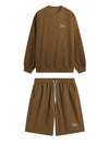 Embroidered "NEW"  Pique Long Sleeve T-Shirt & Shorts Set in Brown Color  6