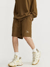 Embroidered "NEW"  Pique Long Sleeve T-Shirt & Shorts Set in Brown Color  9