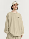 Embroidered "N.E.W"  Pique Long Sleeve T-Shirt & Shorts Set in Khaki Color 10