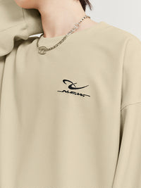 Embroidered "N.E.W"  Pique Long Sleeve T-Shirt & Shorts Set in Khaki Color 11