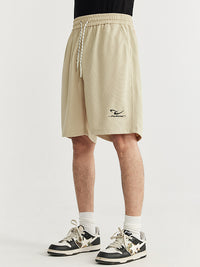 Embroidered "N.E.W"  Pique Long Sleeve T-Shirt & Shorts Set in Khaki Color 15