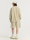 Embroidered "N.E.W"  Pique Long Sleeve T-Shirt & Shorts Set in Khaki Color 9