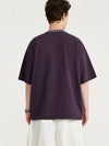 Embroidered "Respecting" Fray Mock Neck T-Shirt in Purple Color 8