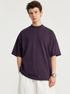 Embroidered "Respecting" Fray Mock Neck T-Shirt in Purple Color 9