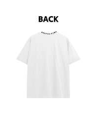 Embroidered "Respecting" Fray Mock Neck T-Shirt in White Color 
