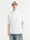 Embroidered "Respecting" Fray Mock Neck T-Shirt in White Color  6