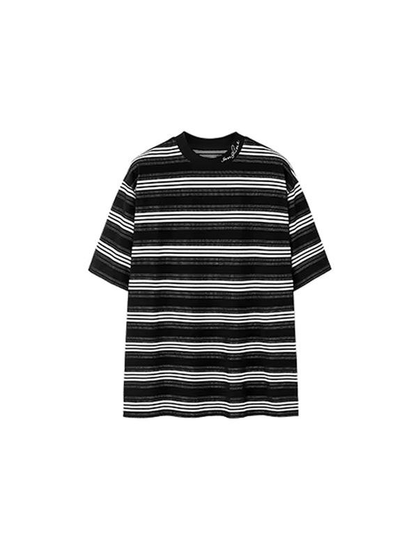 Embroidered "Sunshine" Striped T-shirt in Black Color 