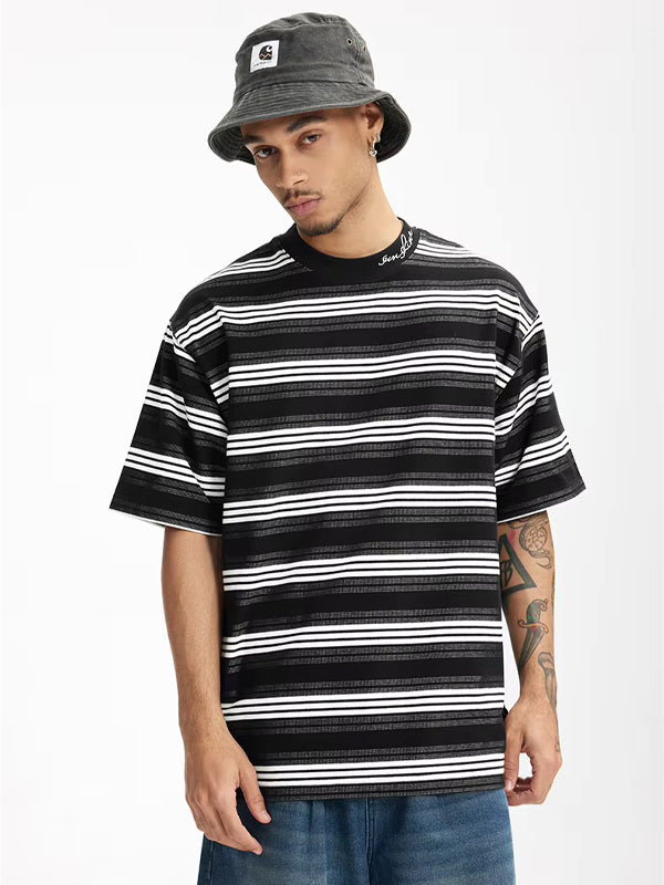 Embroidered "Sunshine" Striped T-shirt in Black Color  3