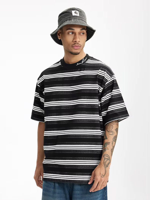 Embroidered "Sunshine" Striped T-shirt in Black Color 4