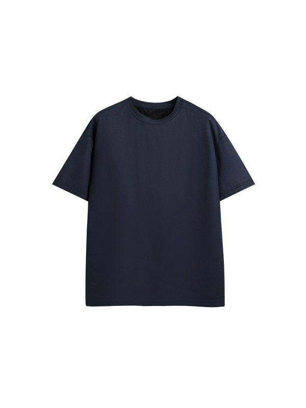 Faux Suede Drop Shoulder T-Shirt in Blue Color 