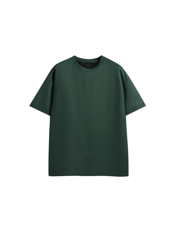 Faux Suede Drop Shoulder T-Shirt in Green Color
