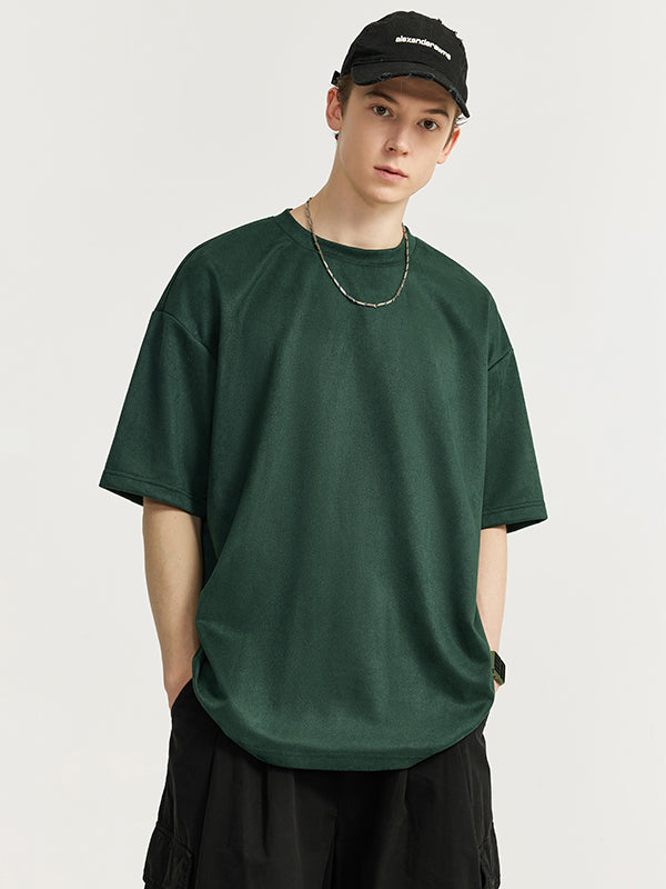 Faux Suede Drop Shoulder T-Shirt in Green Color 5