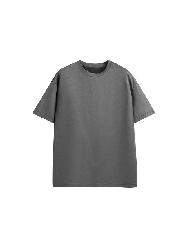 Faux Suede Drop Shoulder T-Shirt in Grey Color