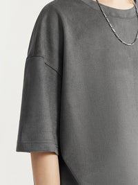 Faux Suede Drop Shoulder T-Shirt in Grey Color 7