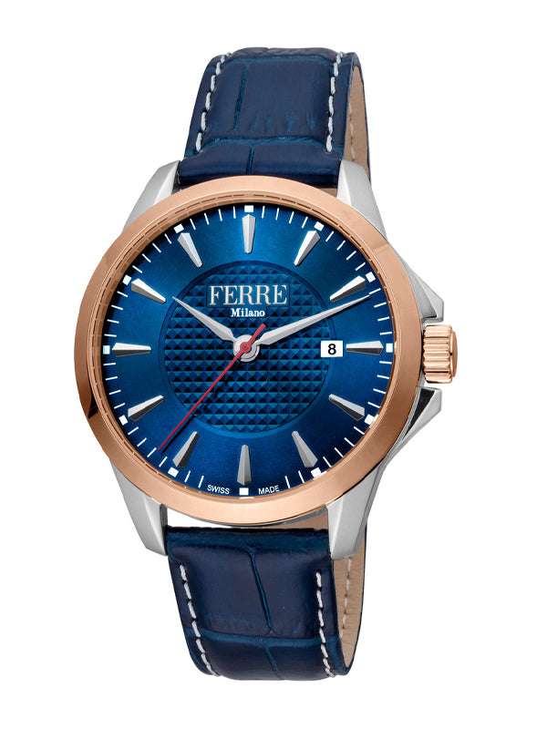 Ferrè Milano Lenio Blue/Leather 42mm Watch