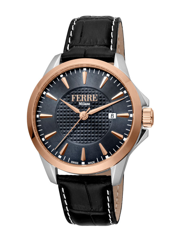 Ferrè Milano Lenio Grey/Leather 42mm Watch