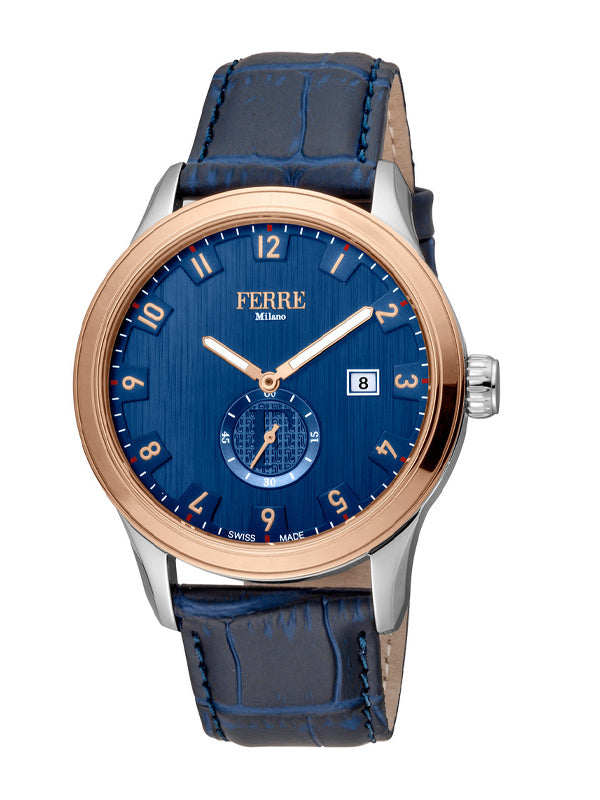 Ferrè Milano Silvio Blue/Leather 43mm Watch