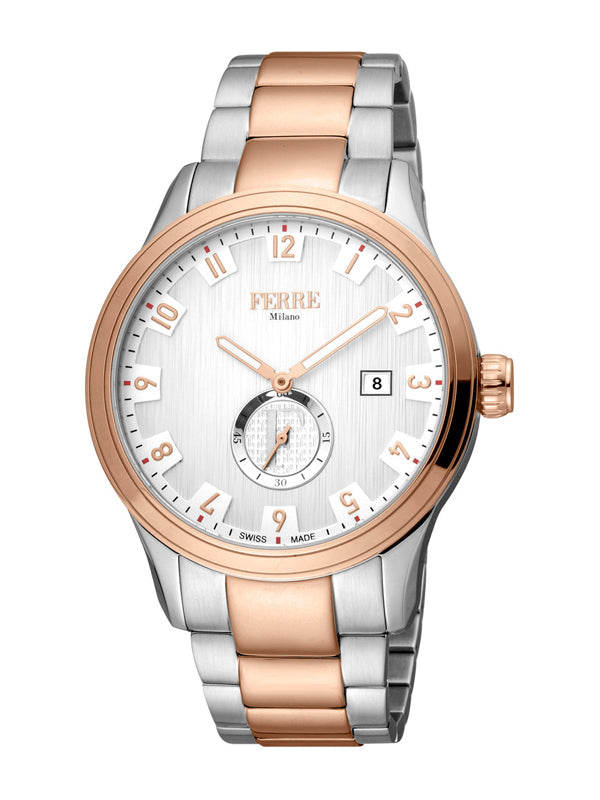Ferrè Milano Silvio Silver Colored/Rose Gold Colored Steel 43mm Watch