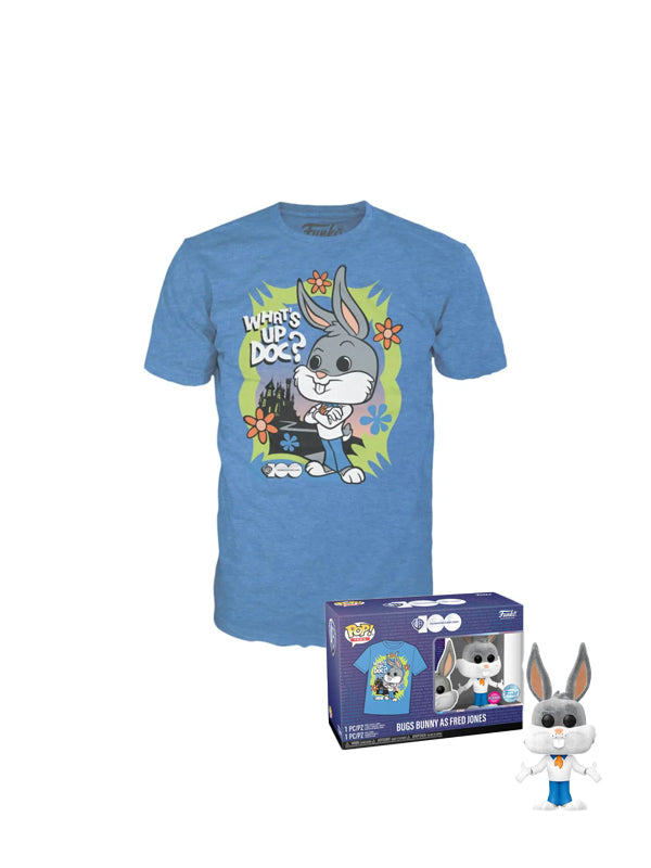 Funko Warner Bros. 100th Anniversary Looney Tunes x Scooby-Doo Bugs Bunny as Fred Jones Flocked Vinyl Figure & T-Shirt Box Set 