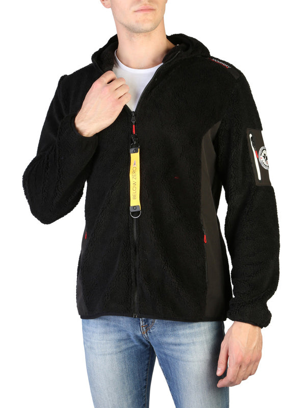 Geographical Norway Full Zip Hooded Jacket in Black Color