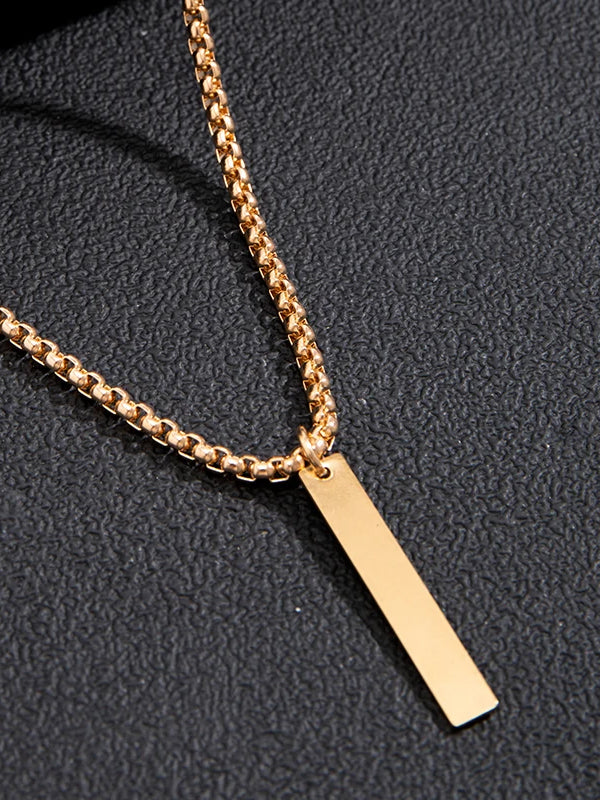 Gold Rectangle Pendant Necklace 3