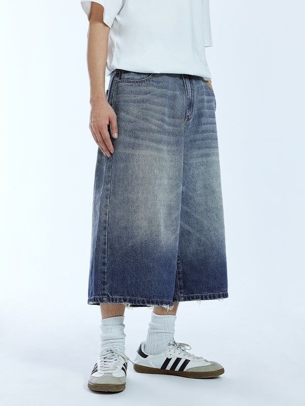 Gradient Wash Water Cropped Denim Trousers 8