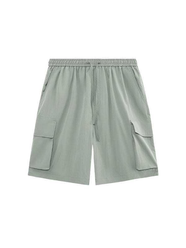 Gray Green Crepe Fabric Style Cargo Shorts