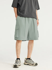 Gray Green Crepe Fabric Style Cargo Shorts 3