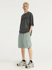 Gray Green Crepe Fabric Style Cargo Shorts 4