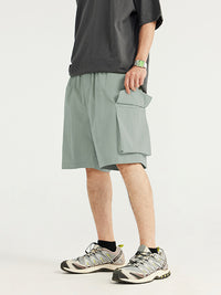 Gray Green Crepe Fabric Style Cargo Shorts 5