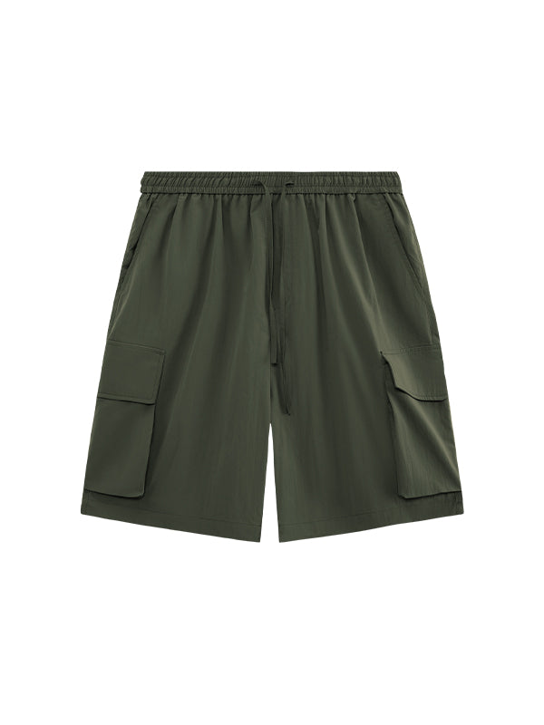 Green Crepe Fabric Style Cargo Shorts