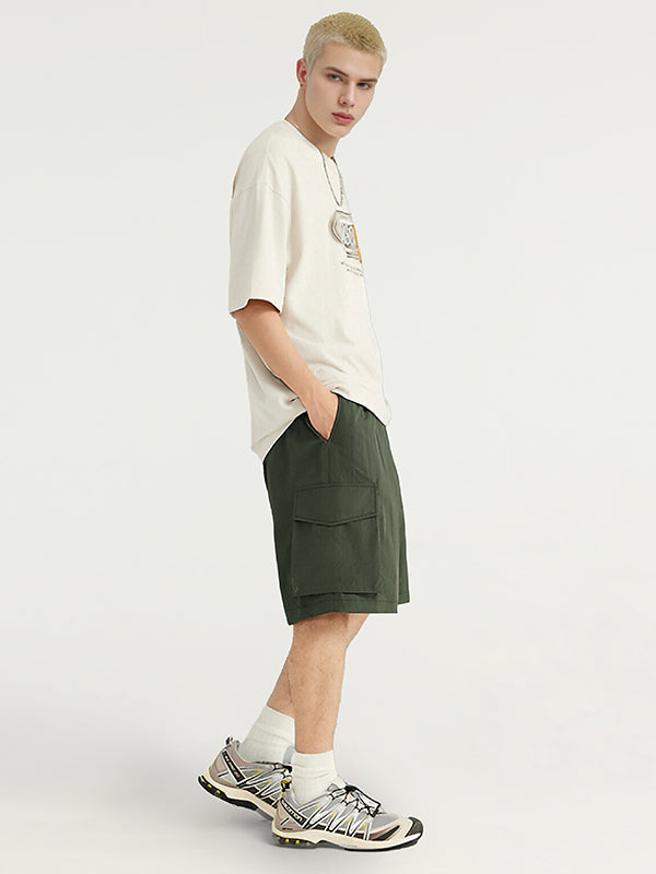 Green Crepe Fabric Style Cargo Shorts 3