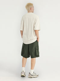 Green Crepe Fabric Style Cargo Shorts 4