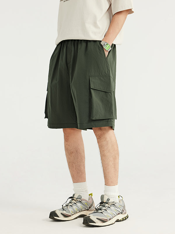 Green Crepe Fabric Style Cargo Shorts 5