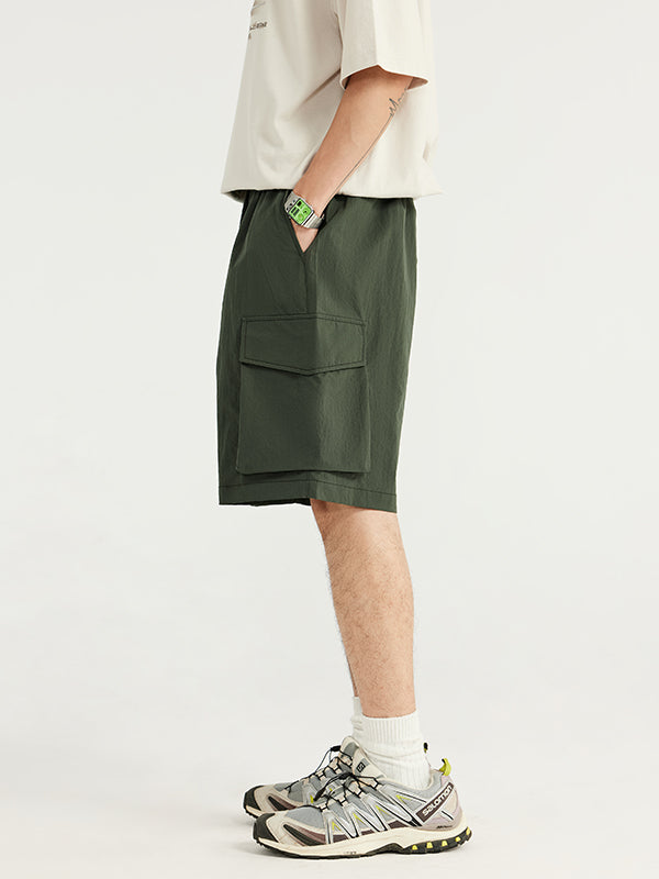 Green Crepe Fabric Style Cargo Shorts 6