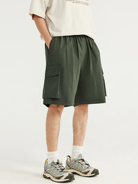 Green Crepe Fabric Style Cargo Shorts 