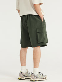 Green Crepe Fabric Style Cargo Shorts 8