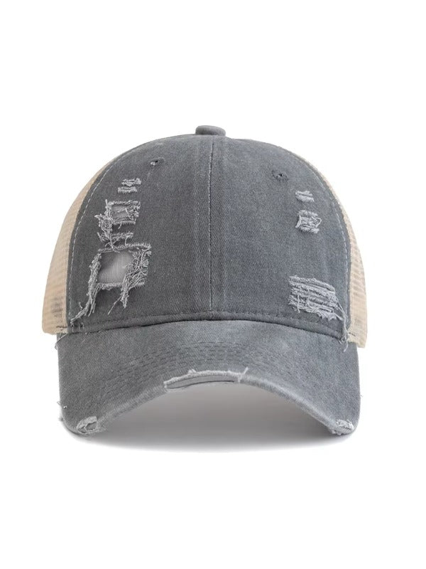 Grey Distressed Curved Brim Trucker Cap 2