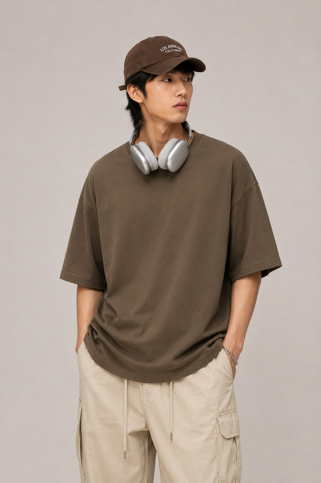 Heavyweight Oversized T-Shirt in Brown Color 2
