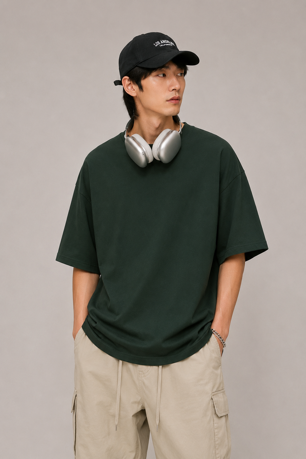 Heavyweight Oversized T-Shirt in Forest Green Color 2