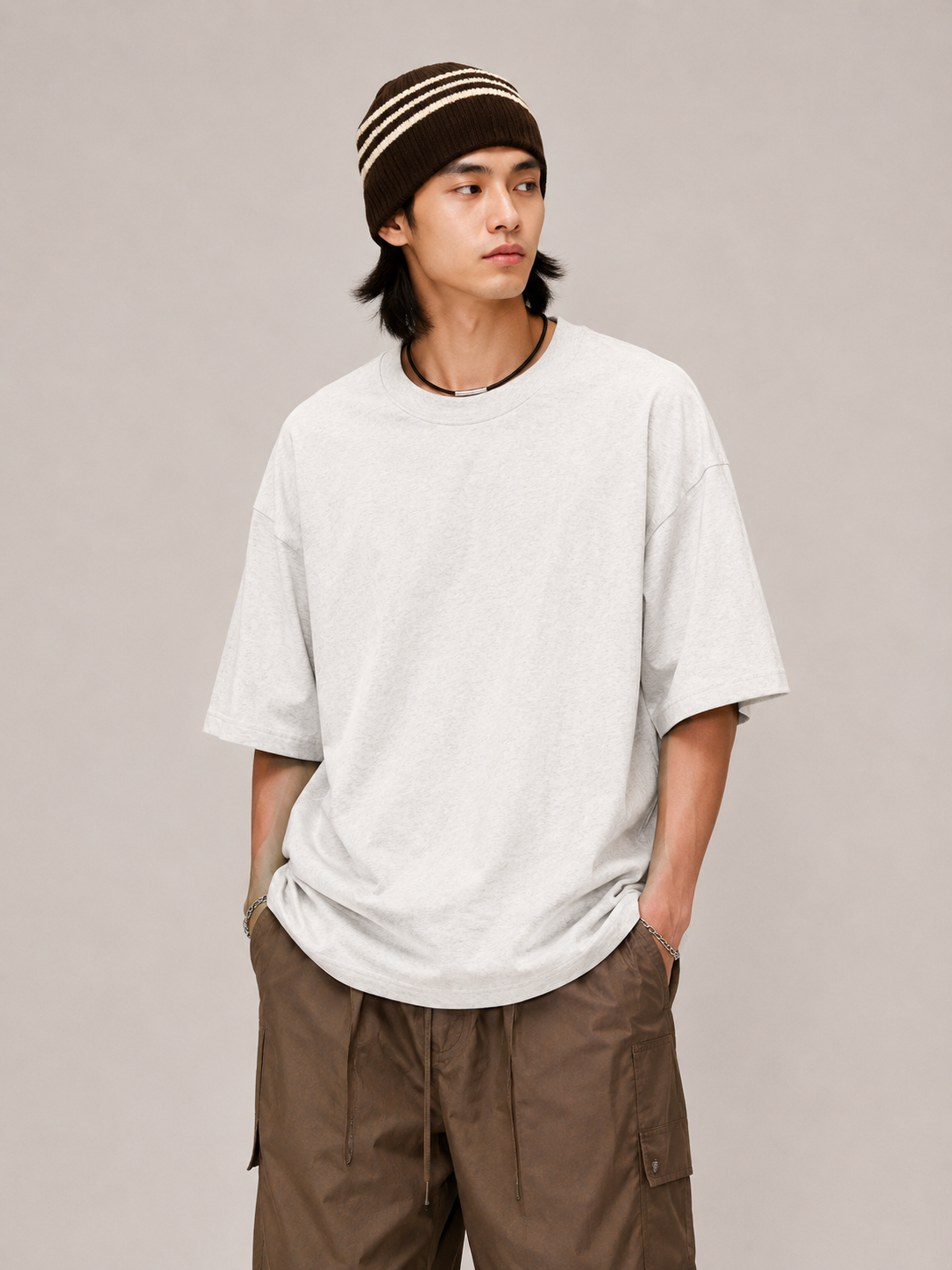 Heavyweight Oversized T-Shirt in Oatmeal Grey Color 2