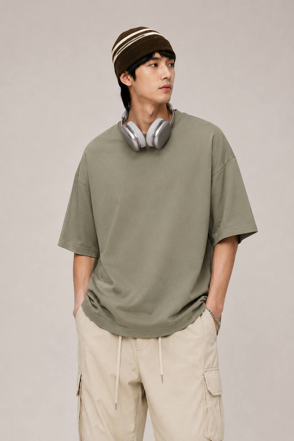 Heavyweight Oversized T-Shirt in Taupe Color 2