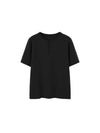 Henley Crew Neck T-Shirt in Black Color