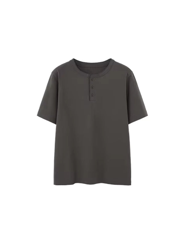 Henley Crew Neck T-Shirt in Dark Grey Color