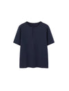 Henley Crew Neck T-Shirt in Navy Blue Color