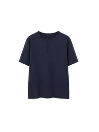 Henley Crew Neck T-Shirt in Navy Blue Color