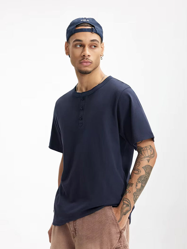 Henley Crew Neck T-Shirt in Navy Blue Color 3