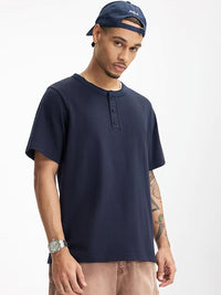 Henley Crew Neck T-Shirt in Navy Blue Color 5